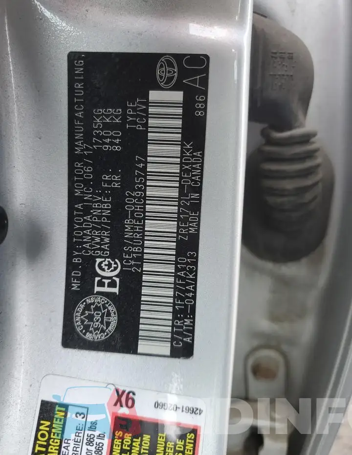 2T1BURHE0HC935747 Photo# 12