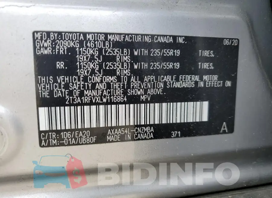 2T3A1RFVXLW116864 Photo# 13