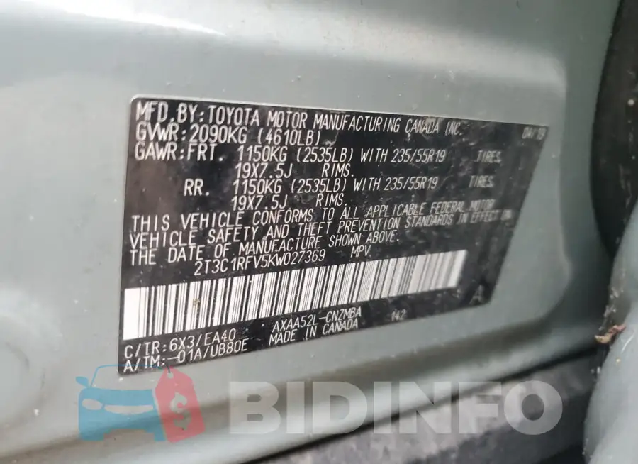 2T3C1RFV5KW027369 Photo# 13