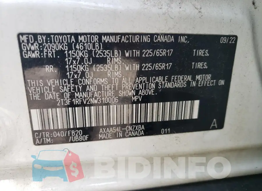 2T3F1RFV2NW310006 Photo# 13
