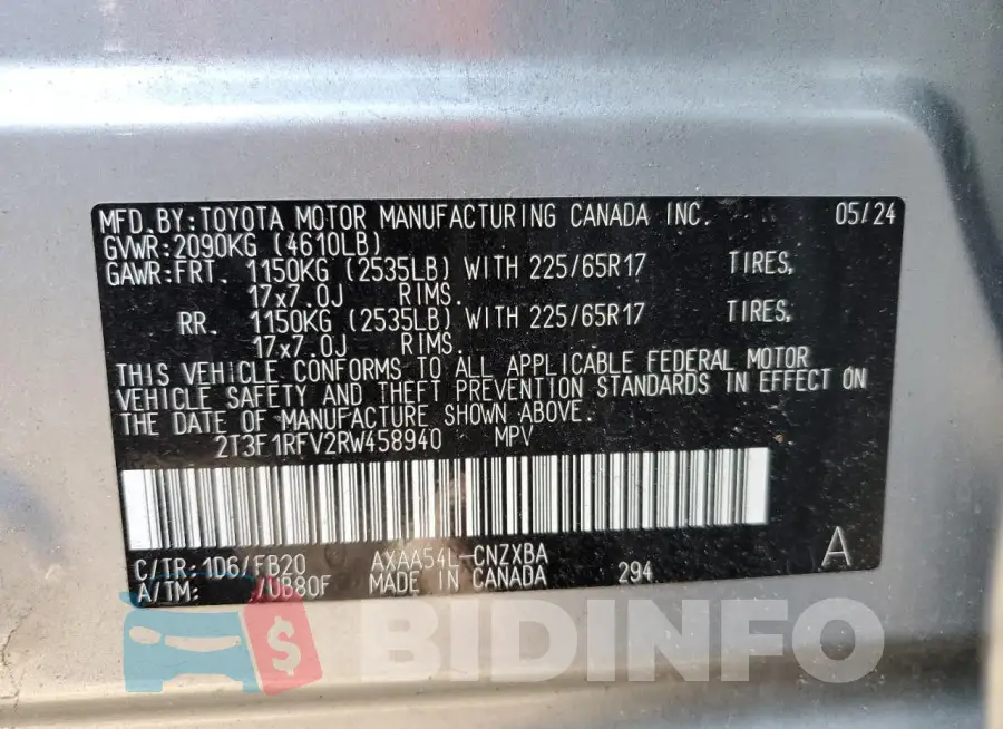 2T3F1RFV2RW458940 Photo# 14