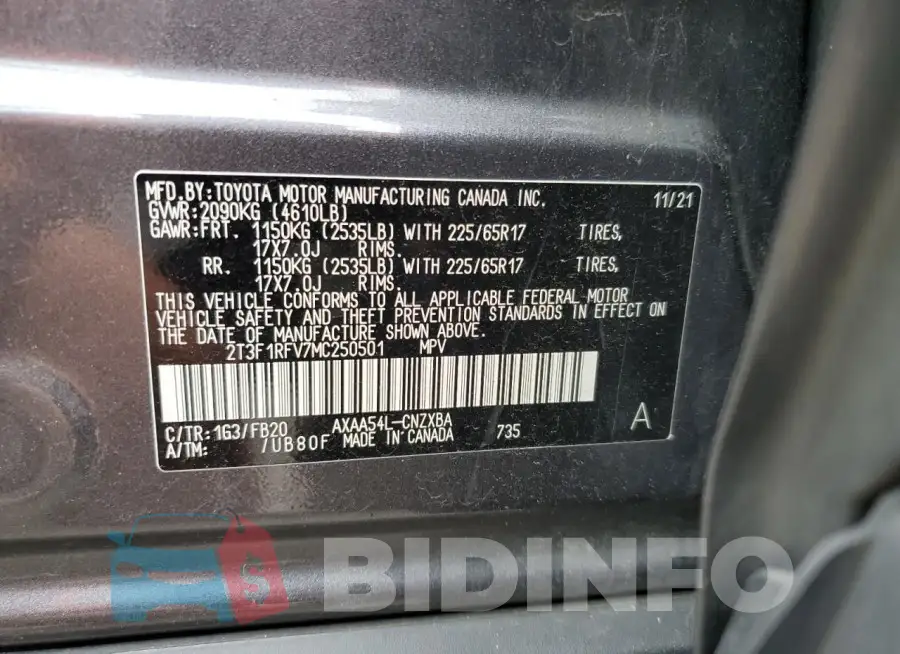 2T3F1RFV7MC250501 Photo# 13