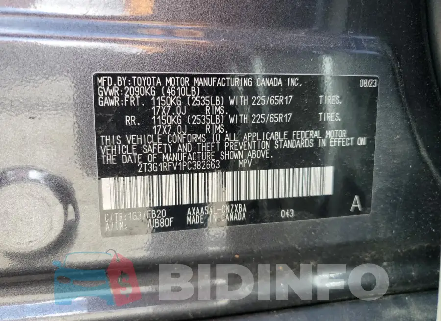 2T3G1RFV1PC382663 Photo# 14