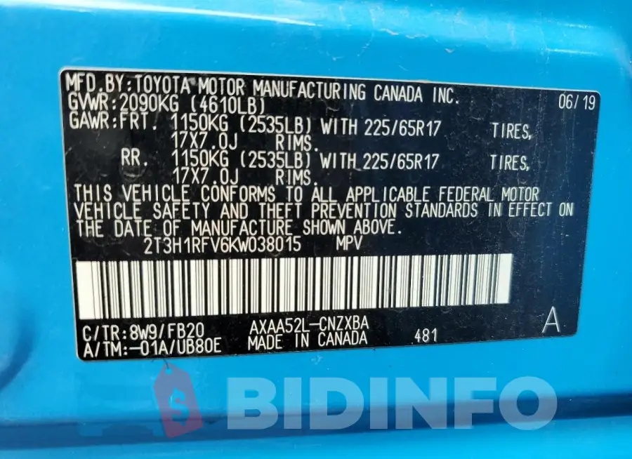 2T3H1RFV6KW038015 Photo# 13