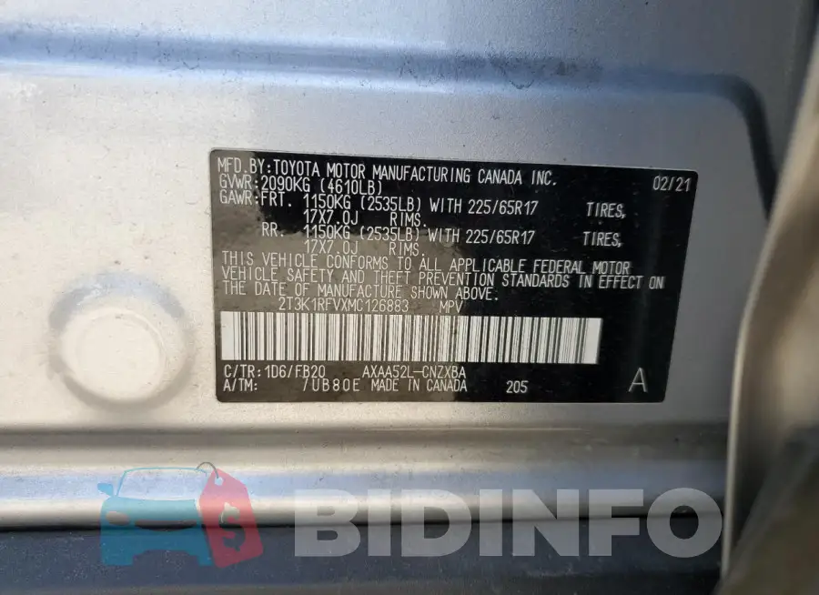2T3K1RFVXMC126883 Photo# 12