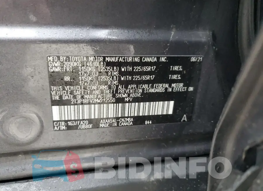 2T3P1RFV2MW212550 Photo# 14