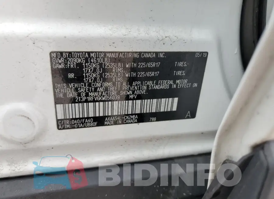 2T3P1RFV6KW056039 Photo# 13