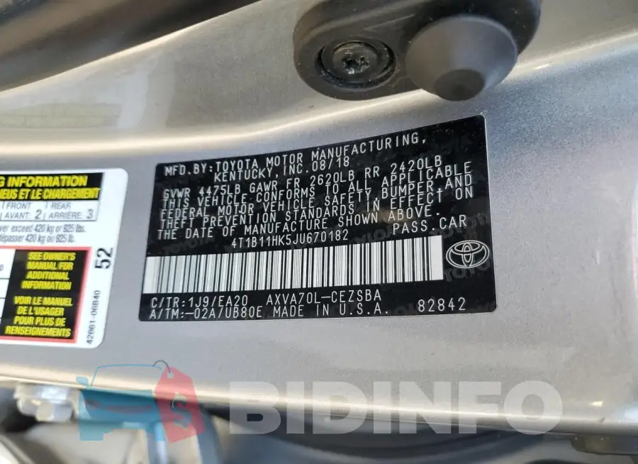 4T1B11HK5JU670182 Photo# 12