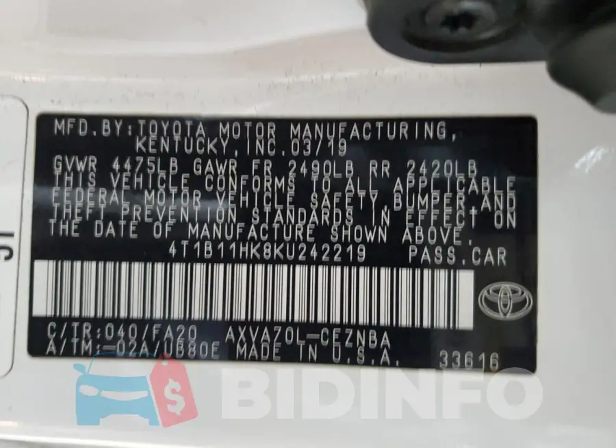 4T1B11HK8KU242219 Photo# 12