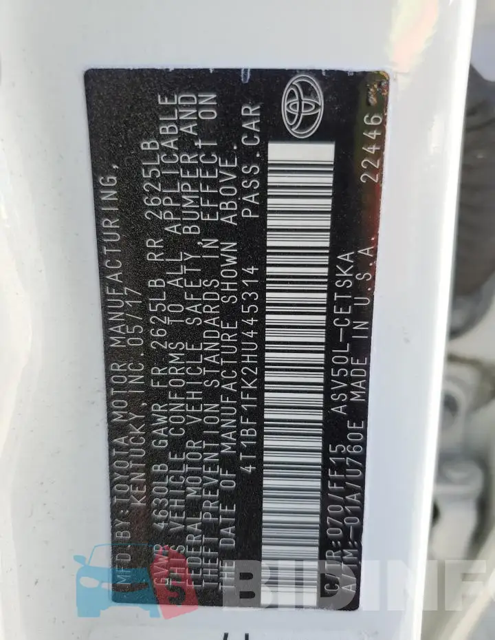 4T1BF1FK2HU445314 Photo# 12