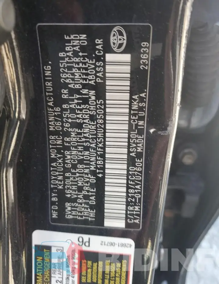 4T1BF1FK5HU285025 Photo# 12