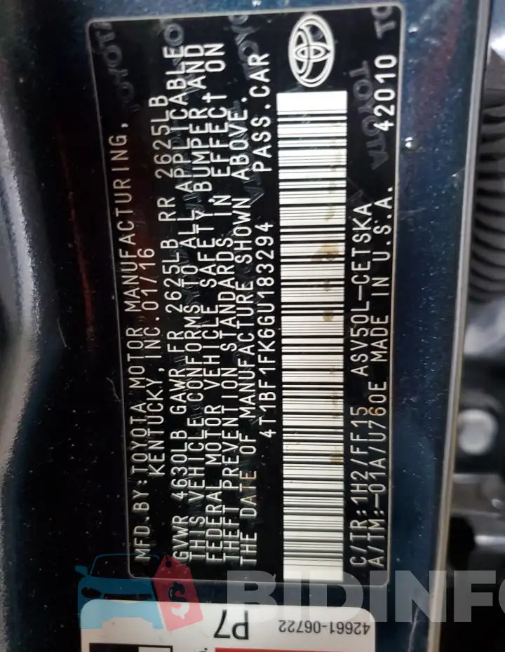 4T1BF1FK6GU183294 Photo# 12