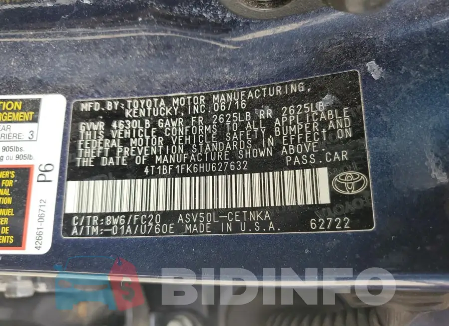 4T1BF1FK6HU627632 Photo# 12
