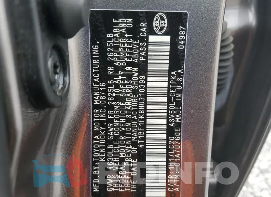 4T1BF1FK8HU310399 Photo# 13