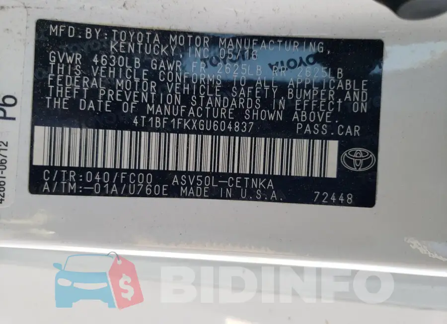 4T1BF1FKXGU604837 Photo# 12