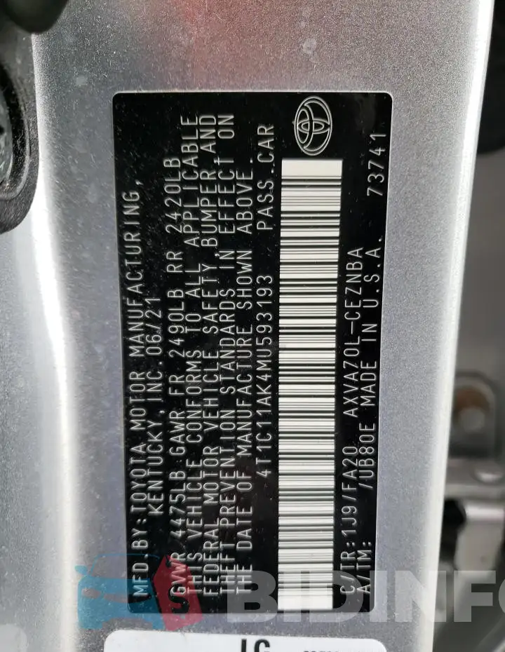 4T1C11AK4MU593193 Photo# 12