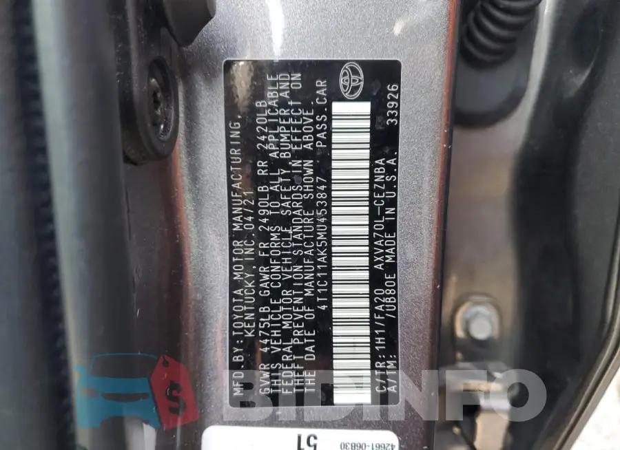 4T1C11AK5MU453847 Photo# 12