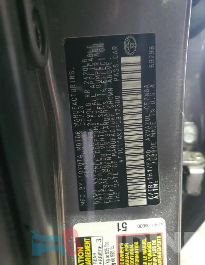 4T1C11AKXPU817300 Photo# 12