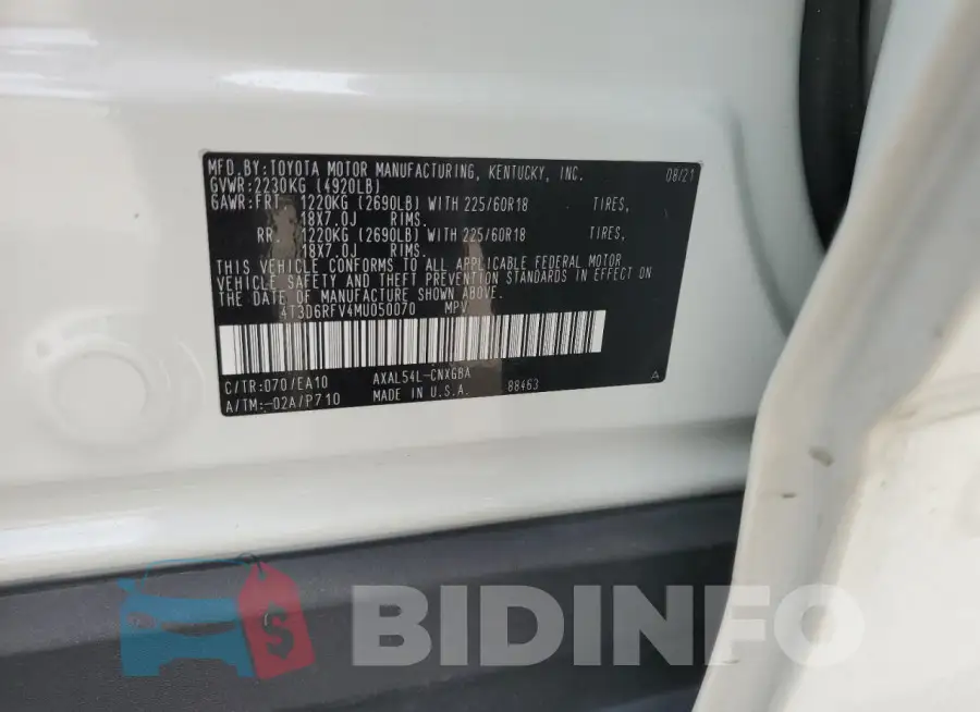 4T3D6RFV4MU050070 Photo# 13