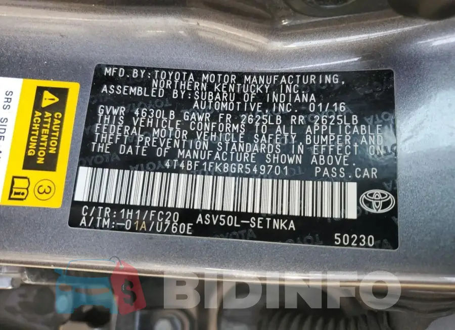 4T4BF1FK8GR549701 Photo# 12