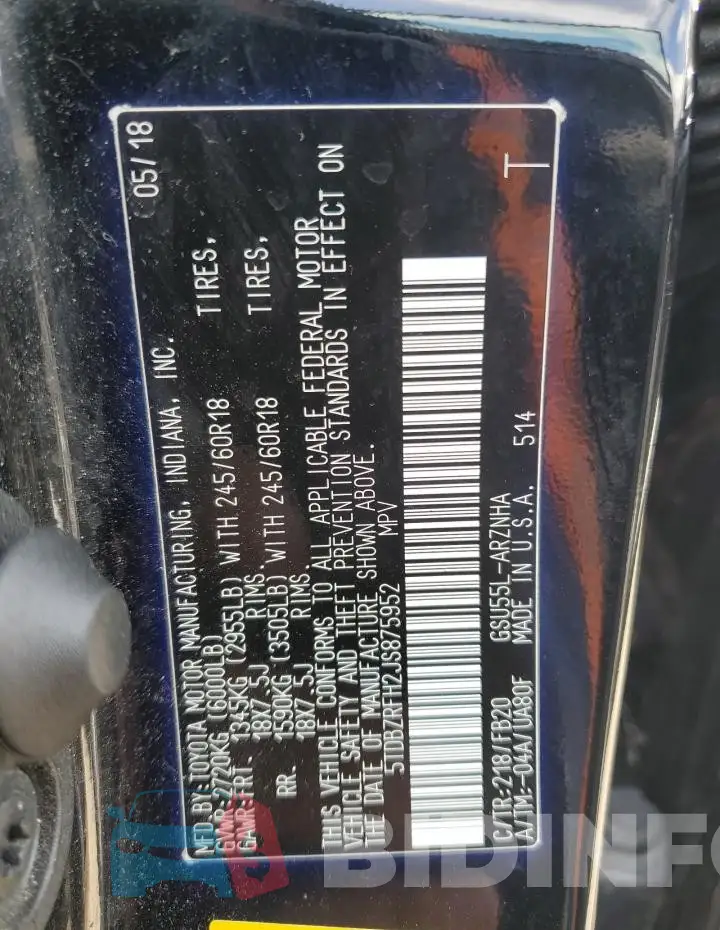 5TDBZRFH2JS875952 Photo# 13