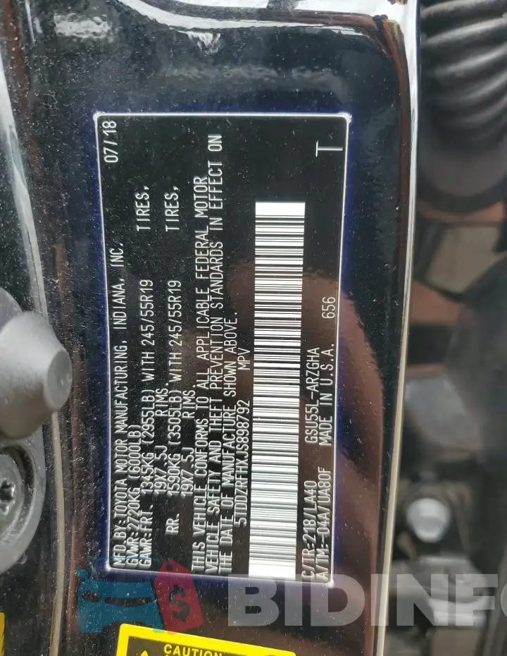 5TDDZRFHXJS898792 Photo# 13