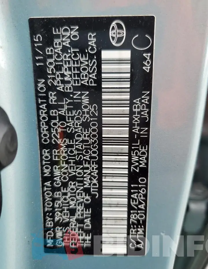JTDKARFU0G3000125 Photo# 12