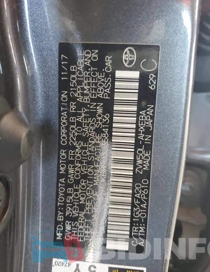 JTDKBRFU3J3584136 Photo# 13