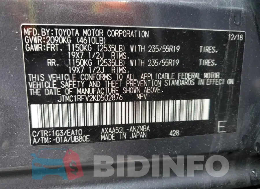 JTMC1RFV2KD502876 Photo# 13