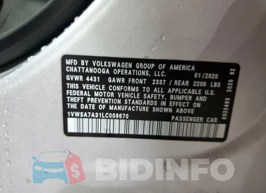 1VWSA7A31LC009670 Photo# 12