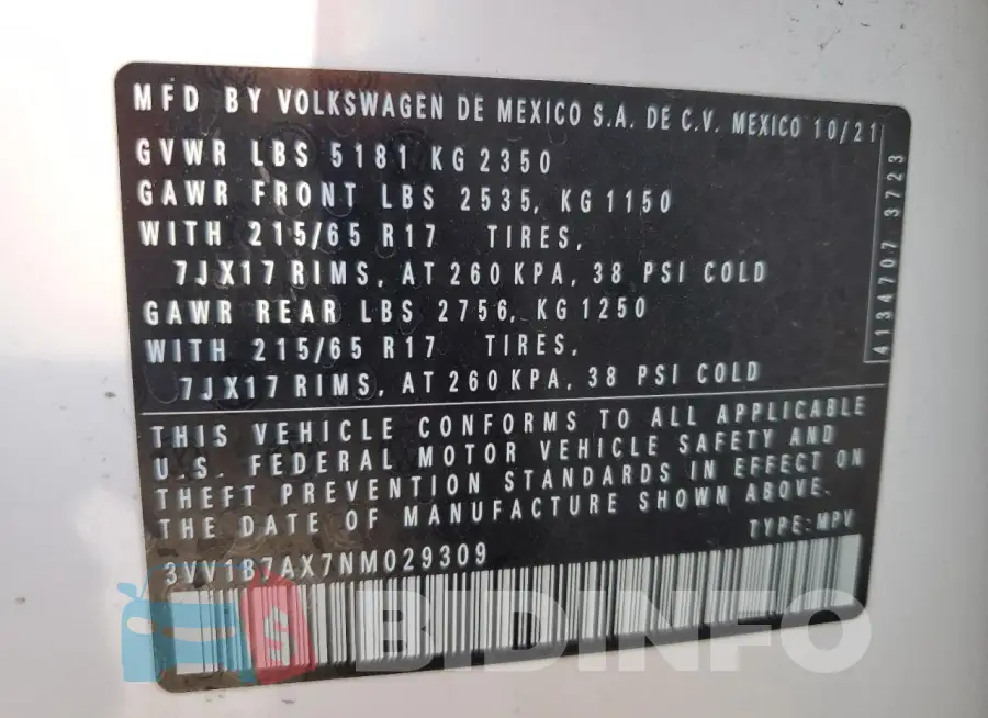 3VV1B7AX7NM029309 Photo# 13