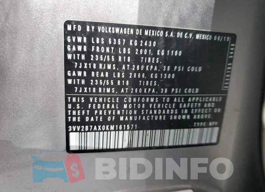 3VV2B7AX0KM161571 Photo# 13