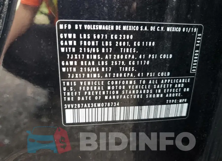 3VV2B7AX3KM078734 Photo# 13
