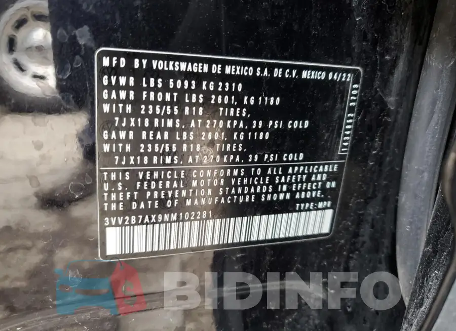 3VV2B7AX9NM102281 Photo# 13