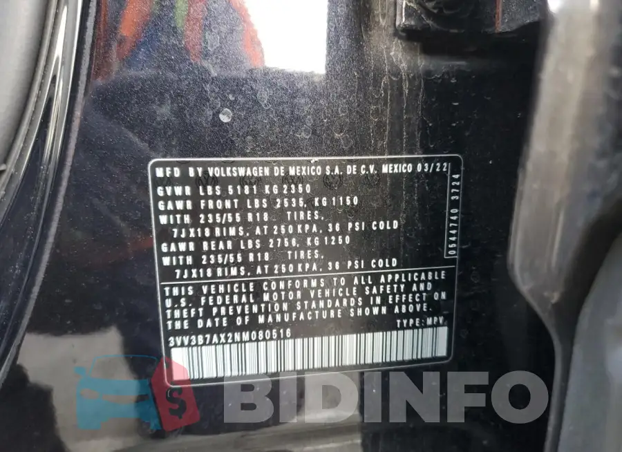 3VV3B7AX2NM080516 Photo# 13