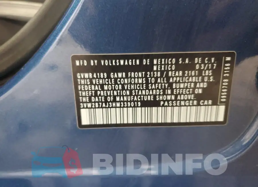 3VW2B7AJ3HM339019 Photo# 12