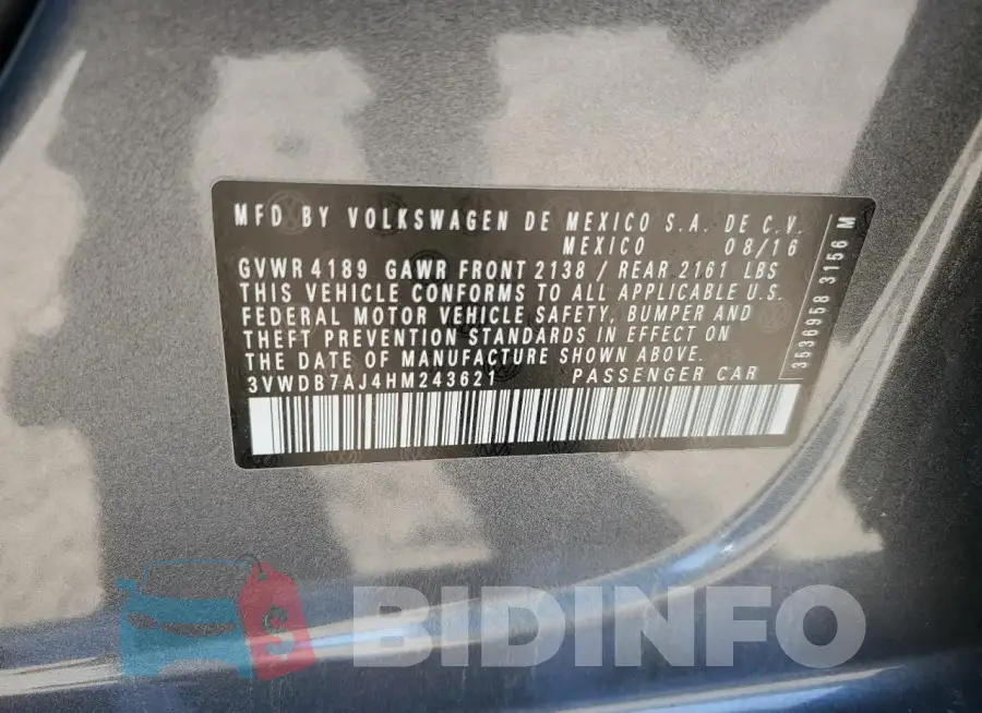 3VWDB7AJ4HM243621 Photo# 12