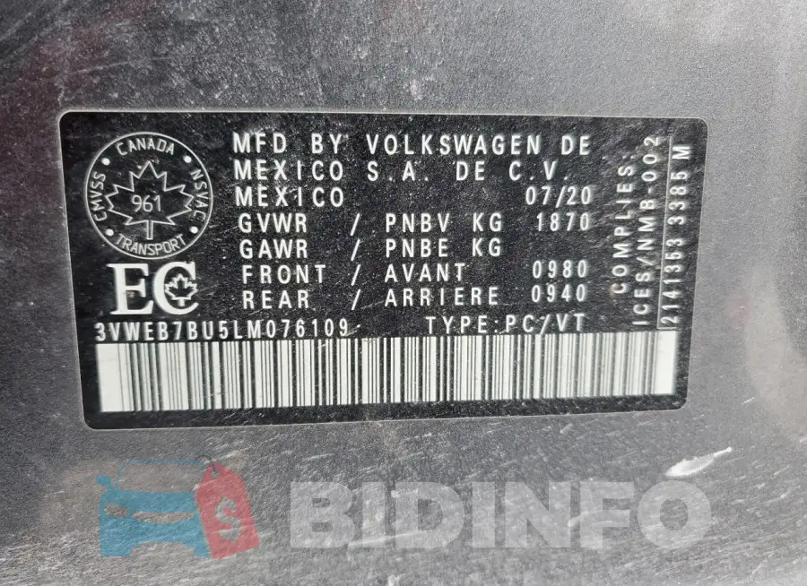 3VWEB7BU5LM076109 Photo# 12
