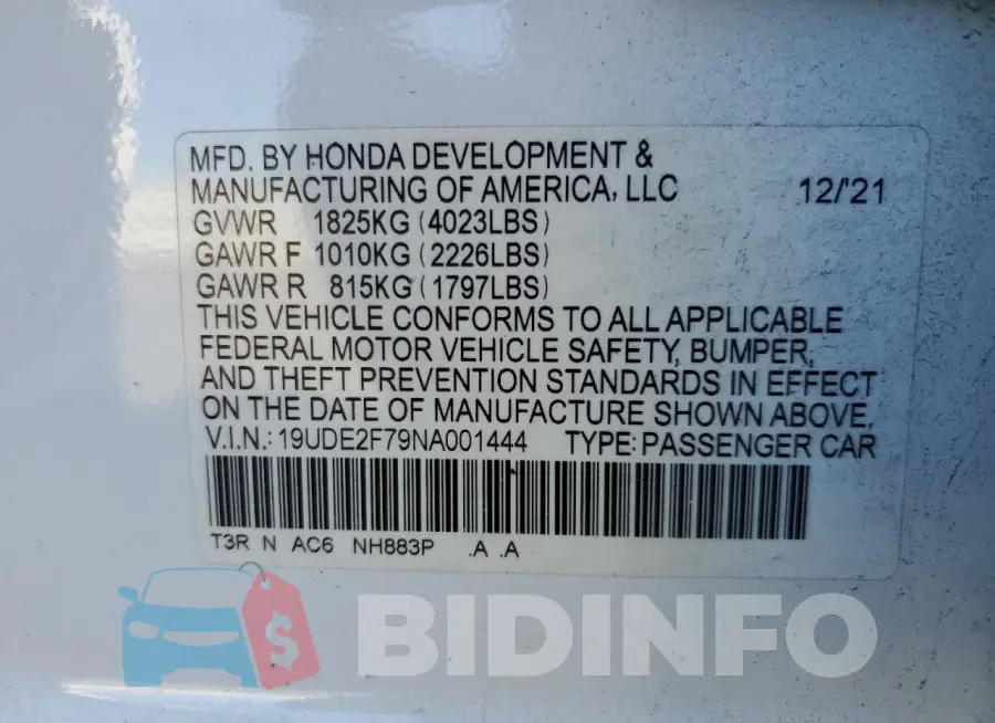 19UDE2F79NA001444 Photo# 12