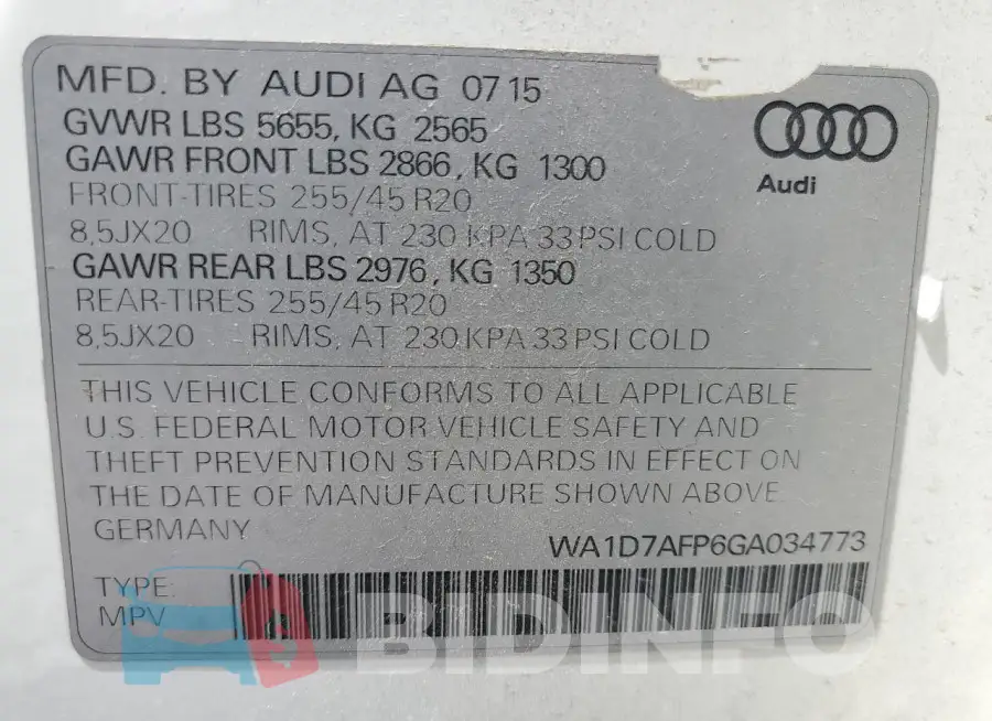 WA1D7AFP6GA034773 Photo# 14