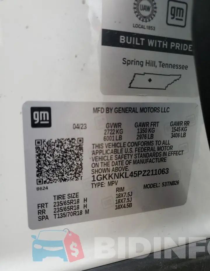 1GKKNKL45PZ211063 Photo# 13