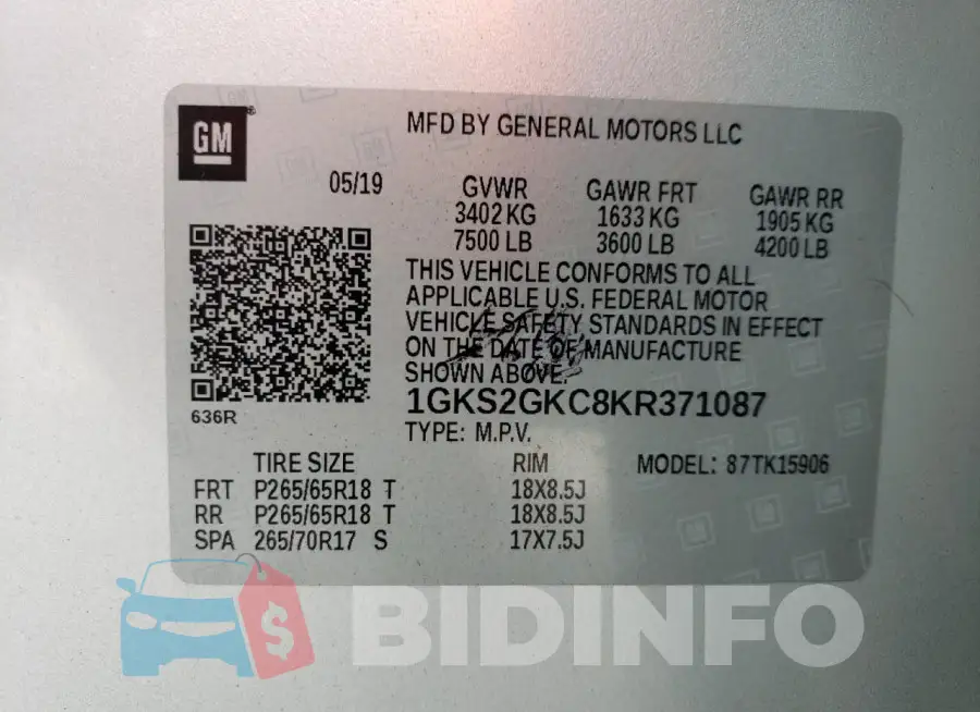 1GKS2GKC8KR371087 Photo# 14