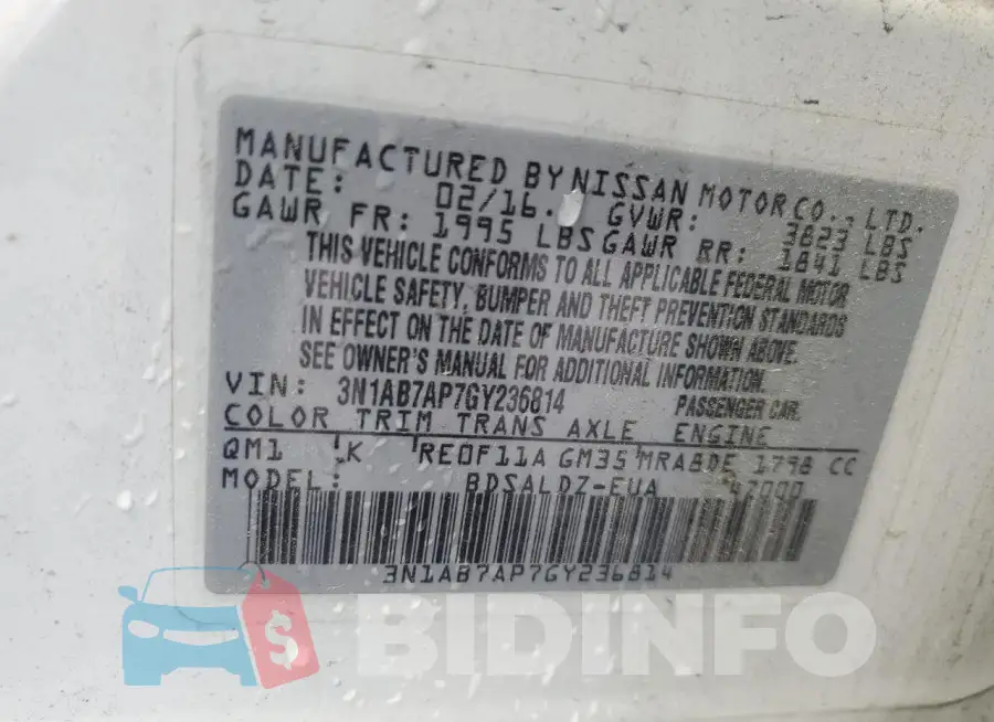 3N1AB7AP7GY236814 Photo# 13