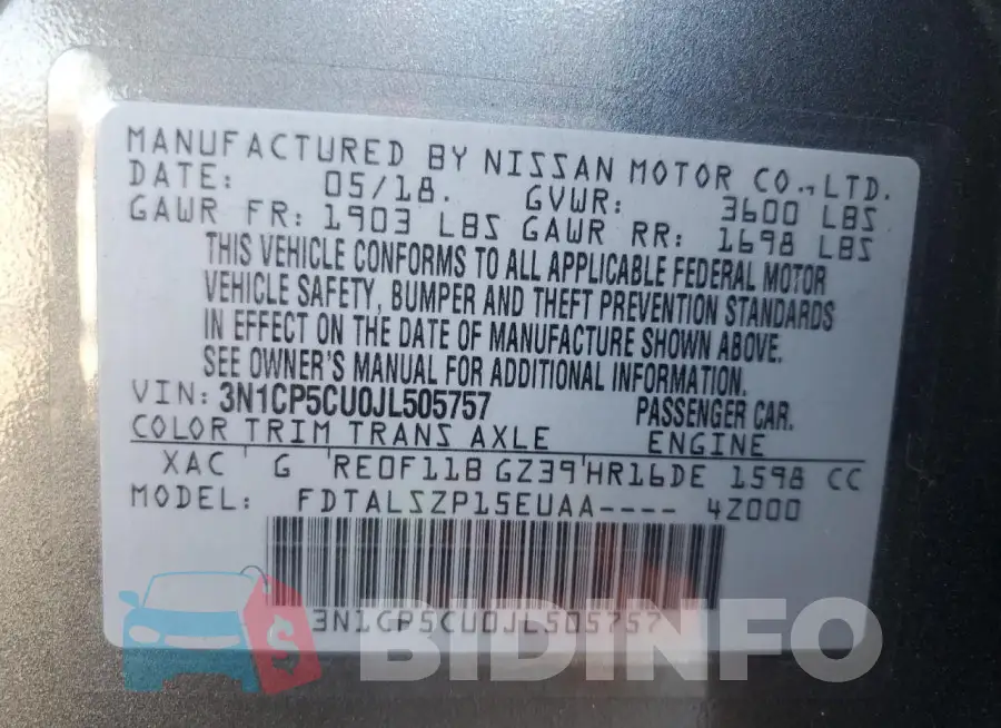 3N1CP5CU0JL505757 Photo# 14