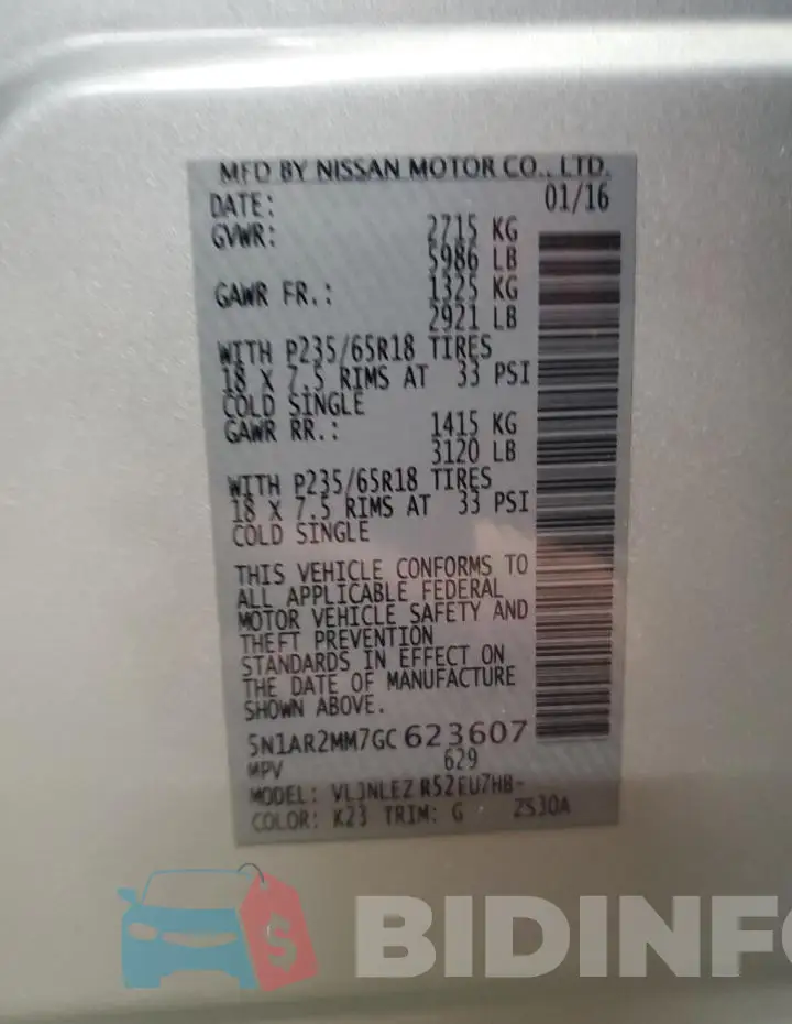 5N1AR2MM7GC623607 Photo# 13
