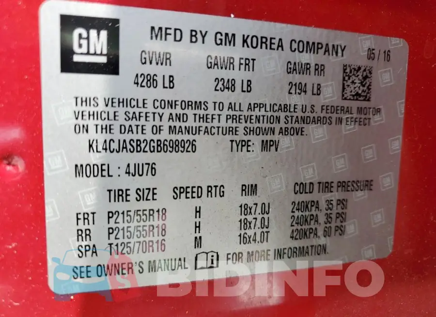 KL4CJASB2GB698926 Photo# 13
