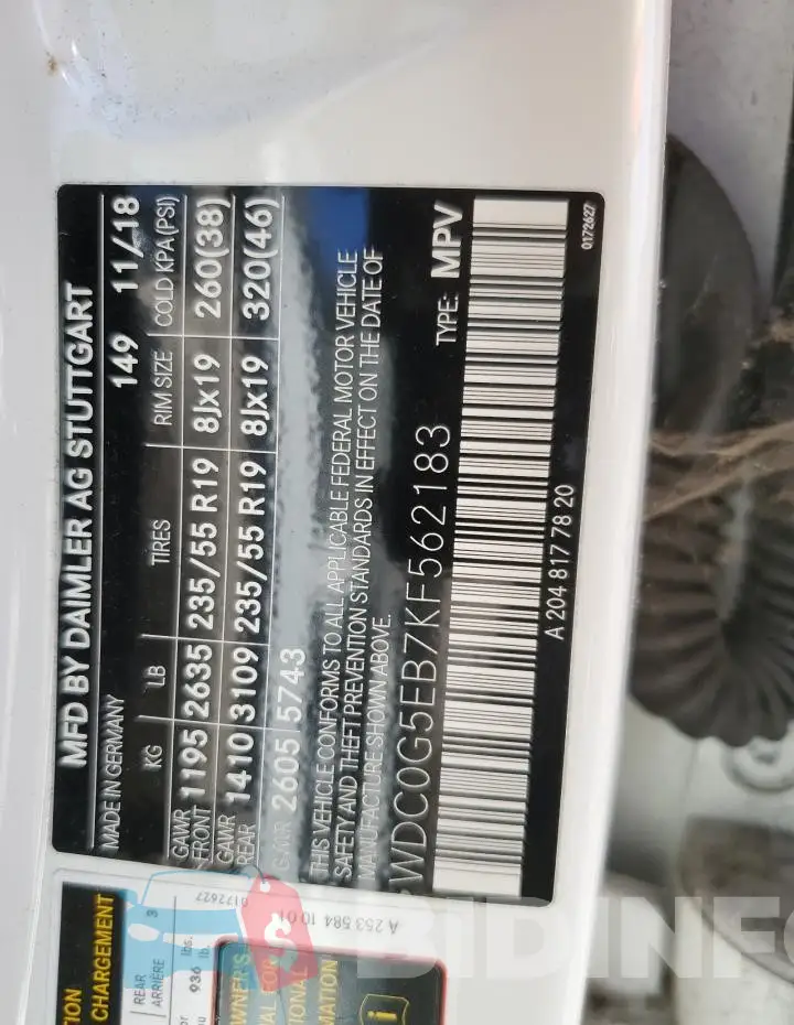 WDC0G5EB7KF562183 Photo# 13