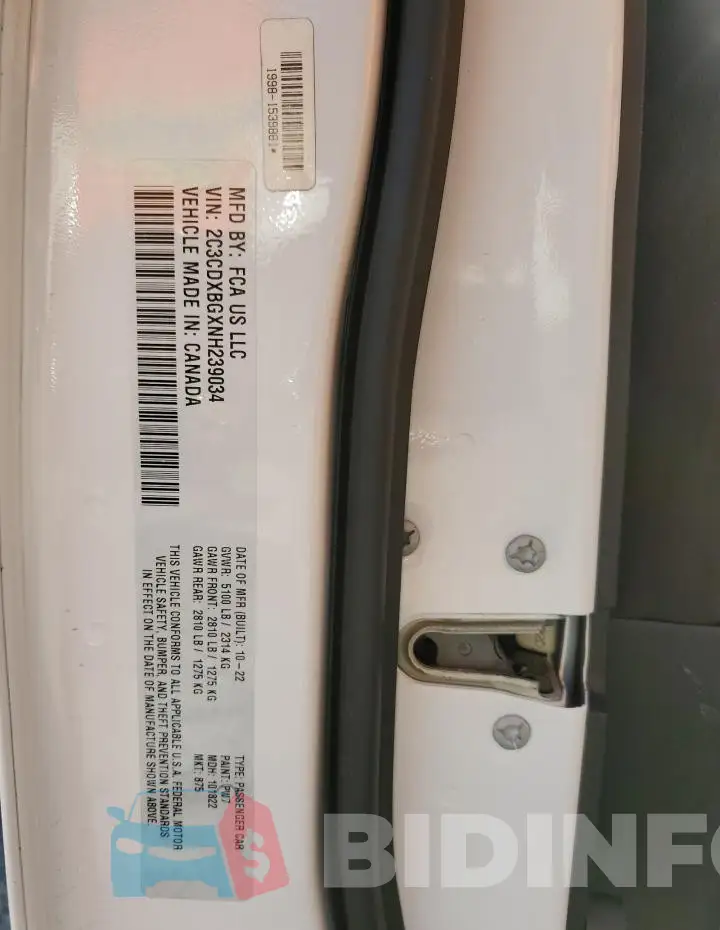 2C3CDXBGXNH239034 Photo# 12