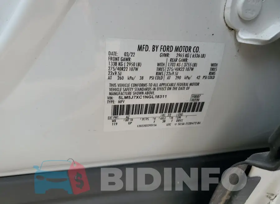 5LM5J7XC1NGL18311 Photo# 13