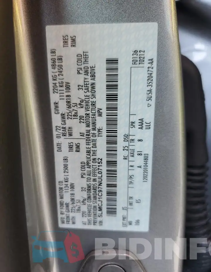 5LMCJ1C97NUL07152 Photo# 13